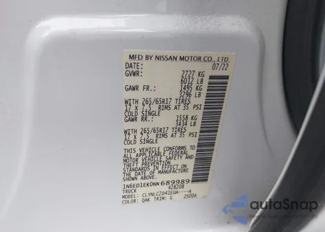 2022 Nissan Frontier Sv 4X4 from USA, damaged, VIN 1N6ED1EK0NN689989